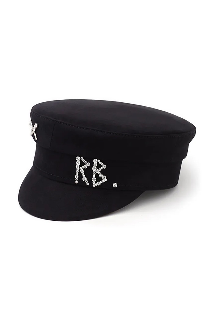 RUSLAN BAGINSKIY Kaszkiet damski wełniany Crystal-embellished Wool Baker Boy Cap czarny KPC033.W.DMD