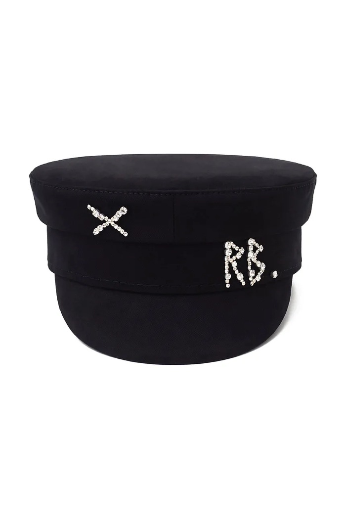 RUSLAN BAGINSKIY Kaszkiet damski wełniany Crystal-embellished Wool Baker Boy Cap KPC033.W.DMD czarny AW26