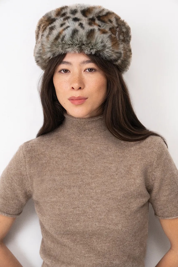 RUSLAN BAGINSKIY Czapka damska Faux-Fur Pillbox Hat brązowy MMM059.P.FF.FLTL