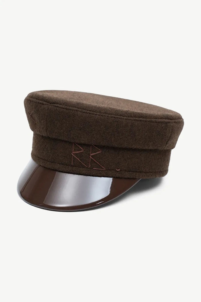 RUSLAN BAGINSKIY Kaszkiet damski z wełną Wool-blend Baker Boy Cap brązowy KPC09.WP.LK