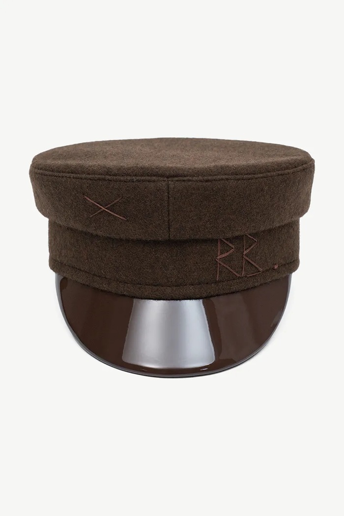 RUSLAN BAGINSKIY Kaszkiet damski z wełną Wool-blend Baker Boy Cap KPC09.WP.LK brązowy AW26