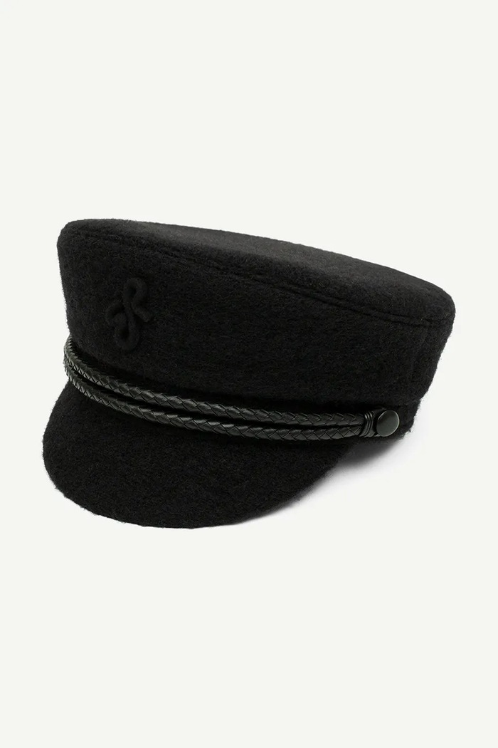 RUSLAN BAGINSKIY Kaszkiet damski z wełną Monogram-embellished Cap czarny NBC033.WP.LSNR.PFRB