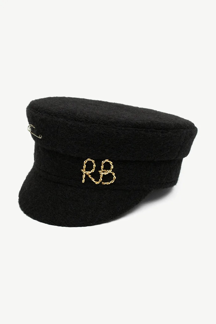 RUSLAN BAGINSKIY Kaszkiet damski z wełną Logo-embellished Baker Boy Cap KPC033.WP.PNS.NMRB czarny AW26