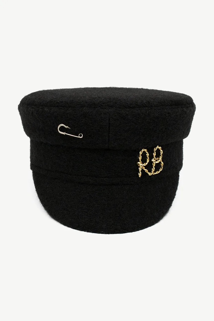 Akcesoria RUSLAN BAGINSKIY Kaszkiet damski z wełną Logo-embellished Baker Boy Cap KPC033.WP.PNS.NMRB czarny