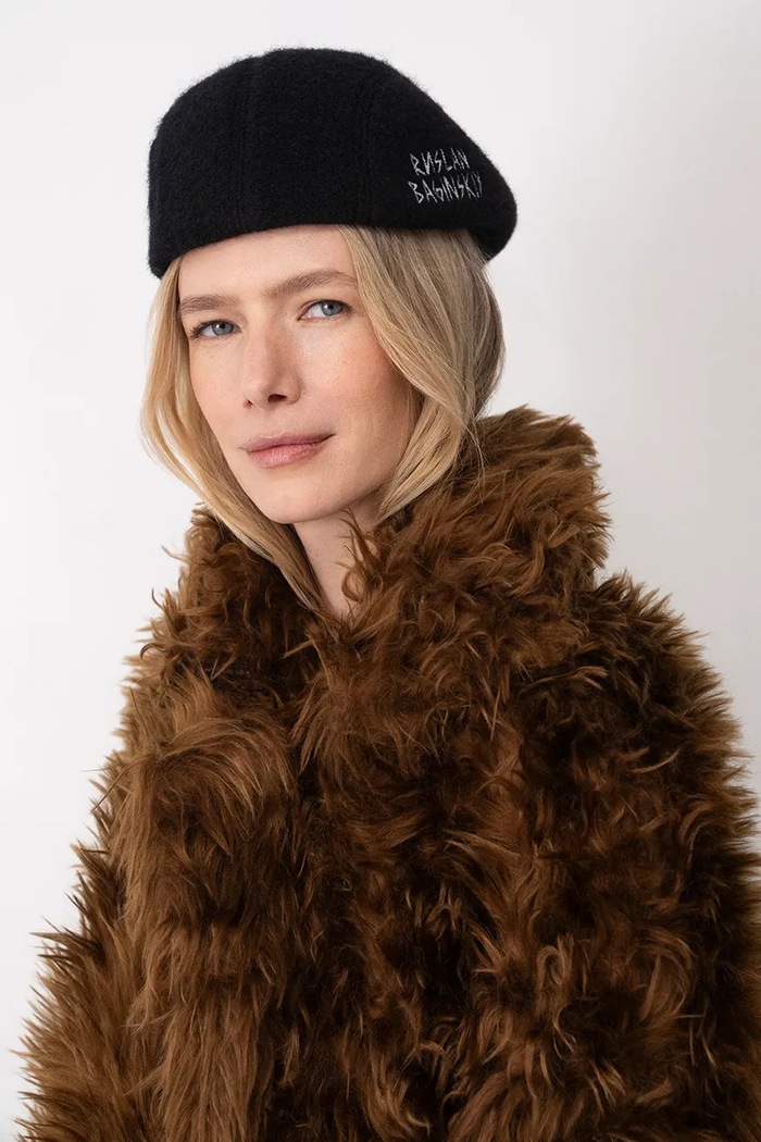 Kaszkiet damski z wełną Wool-blend Ivy Cap RUSLAN BAGINSKIY IVC033.WP.FL czarny
