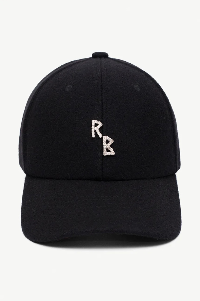 Akcesoria RUSLAN BAGINSKIY Czapka z daszkiem damska wełniana Crystal-embroidered Baseball Cap BSB033.W.DMD czarny