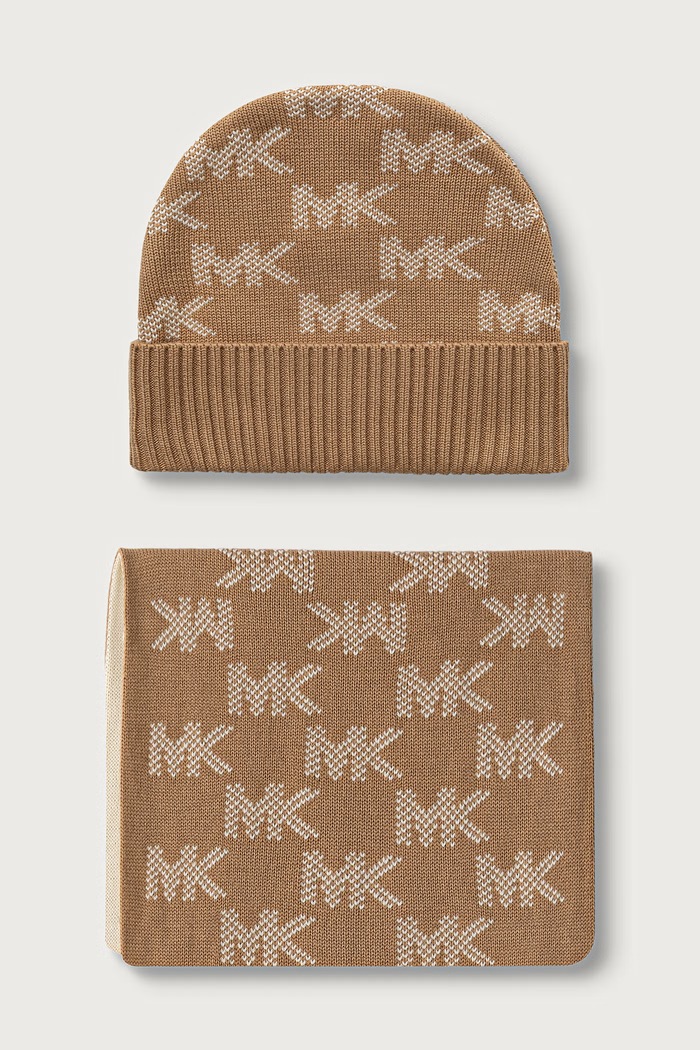 MICHAEL Michael Kors Czapka i szalik damska z dodatkiem wełny beżowy 29MKWC598293