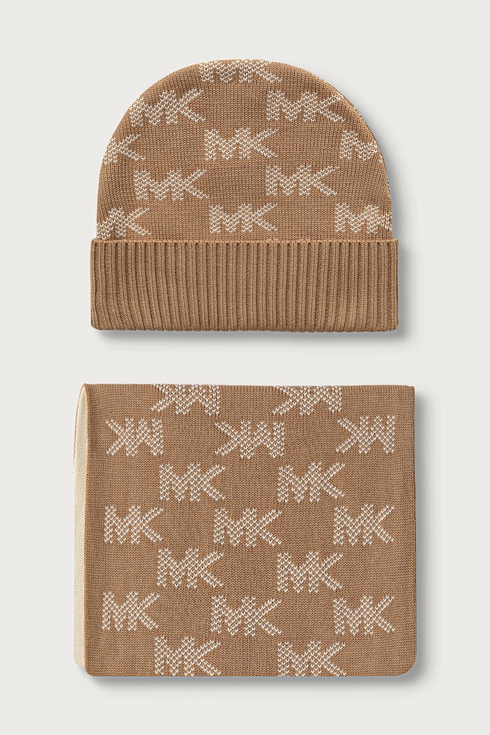 MICHAEL Michael Kors Czapka i szalik damska z dodatkiem wełny beżowy 29MKWC598293