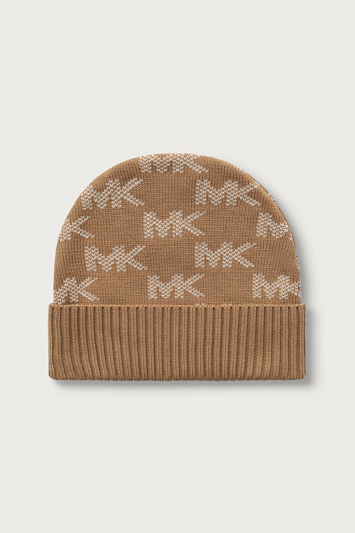 Czapka i szalik damska z dodatkiem wełny MICHAEL Michael Kors 29MKWC598293 beżowy