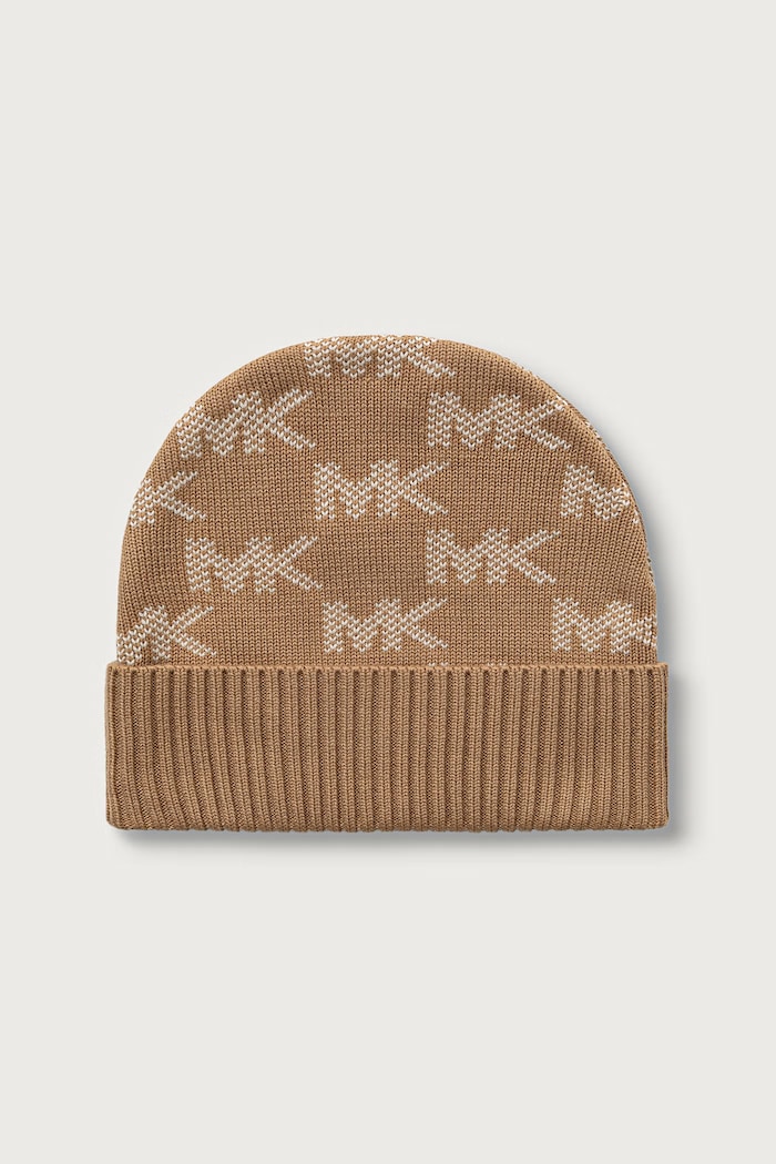 Czapka i szalik damska z dodatkiem wełny MICHAEL Michael Kors 29MKWC598293 beżowy