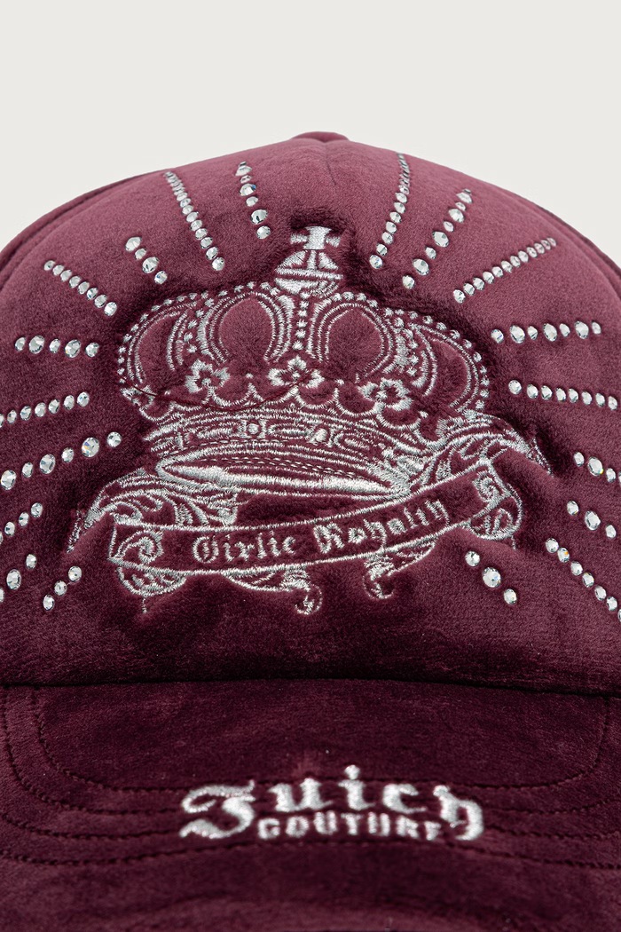 Juicy Couture Czapka z daszkiem damska REGAL REBELLE DIAMANTE VELOUR JCAWH226718 bordowy AW26