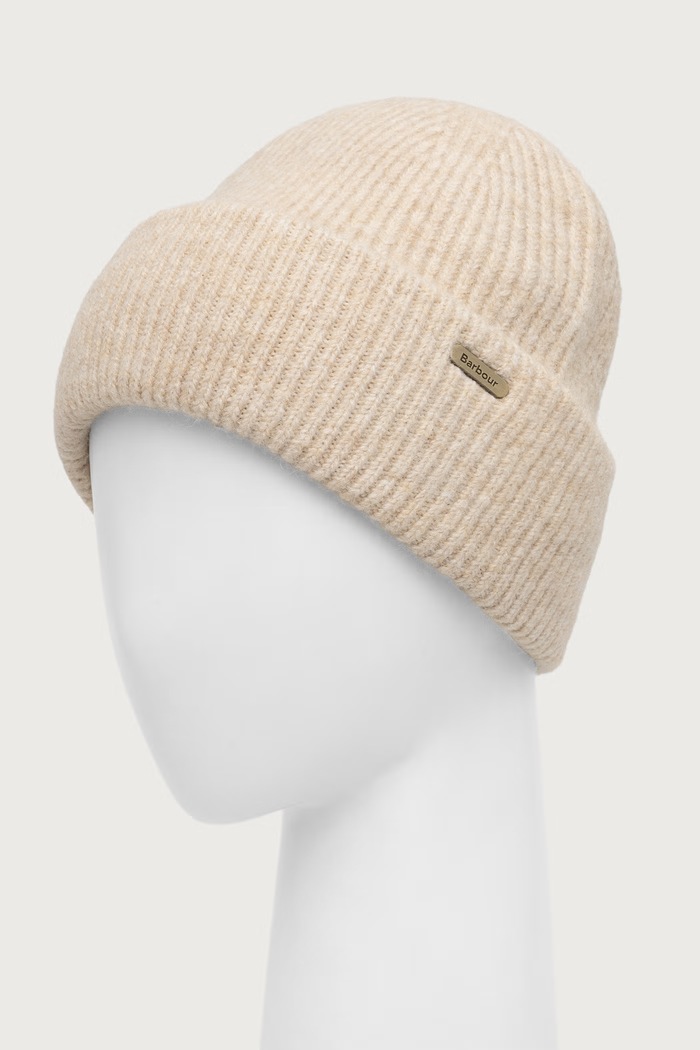 Barbour Czapka beanie damska z dodatkiem wełny LHA0648 beżowy AW26