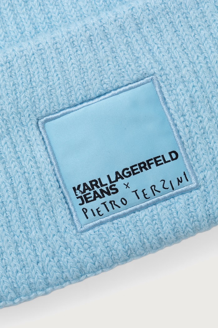 Αξεσουάρ Karl Lagerfeld Jeans Σκούφος γυναικείος από πρόσμιξη μαλλιού x Pietro Terzini B4W33108 μπλε
