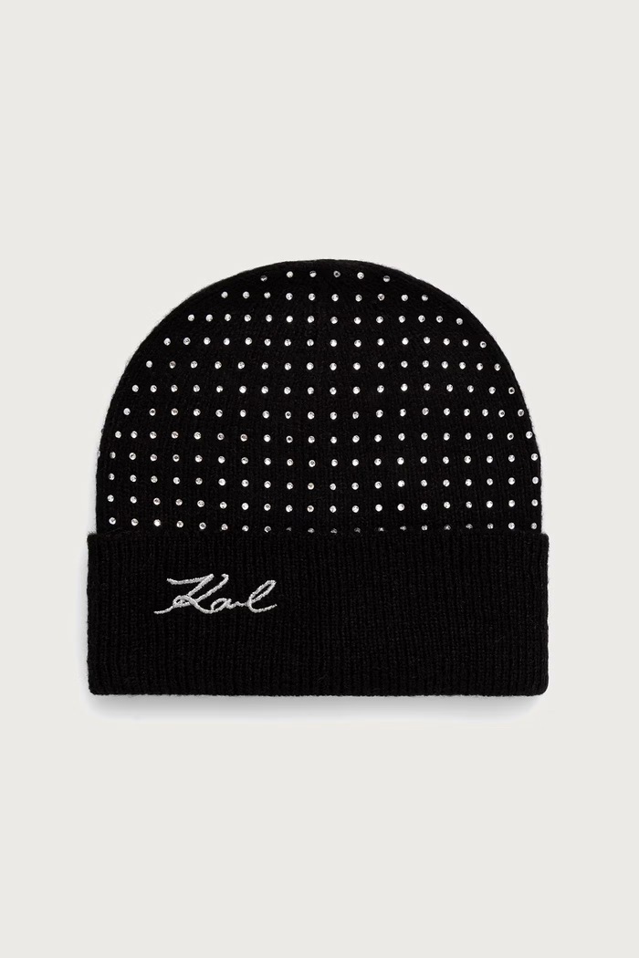 Karl Lagerfeld Σκούφος beanie γυναικείος από πρόσμιξη μαλλιού μαύρο B4W33009