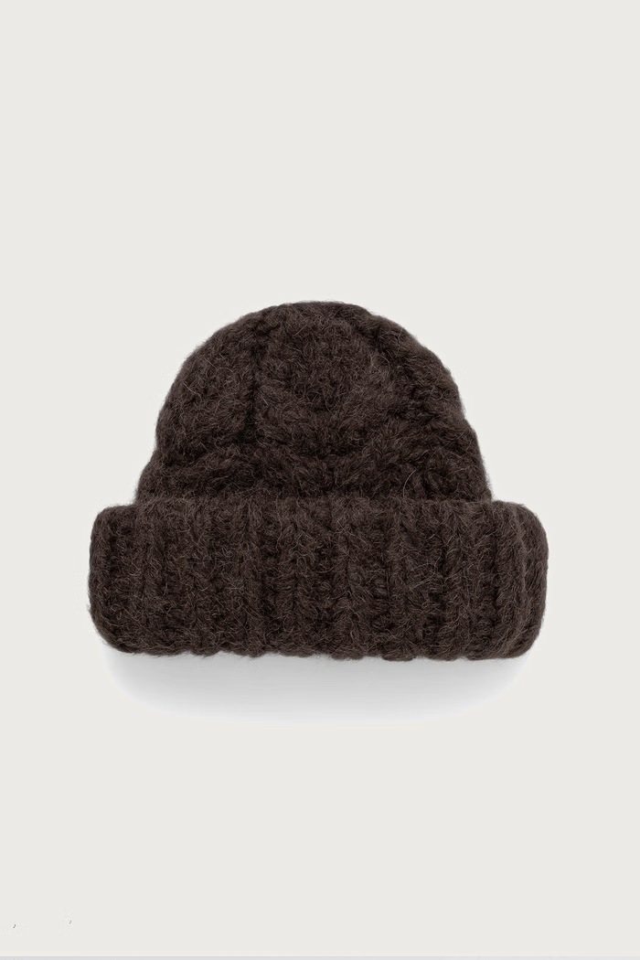 GANNI Beanie XXL czapka damska z wełną brązowy B3020308