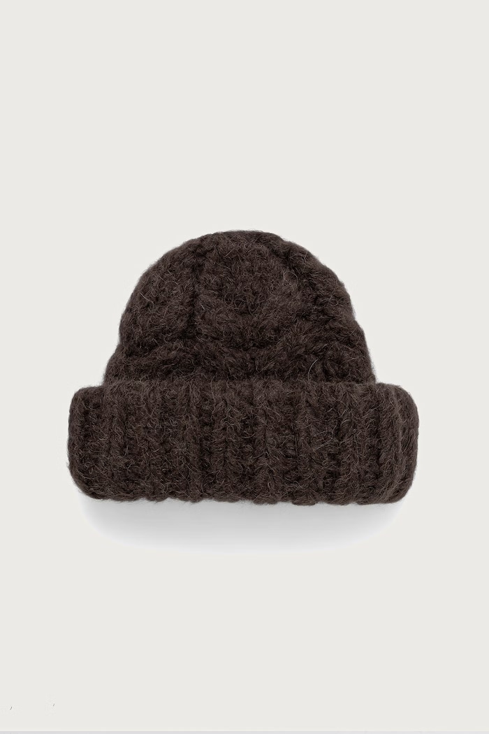 GANNI Beanie XXL czapka damska z wełną brązowy B3020308