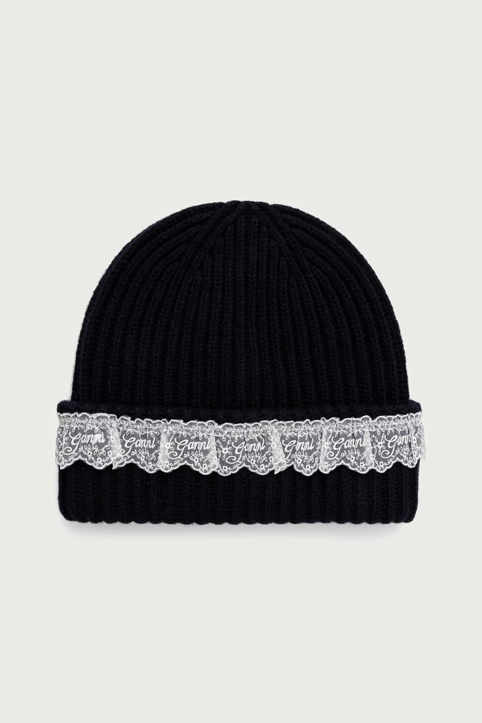GANNI Beanie czapka beanie wełniana damska granatowy B3020240