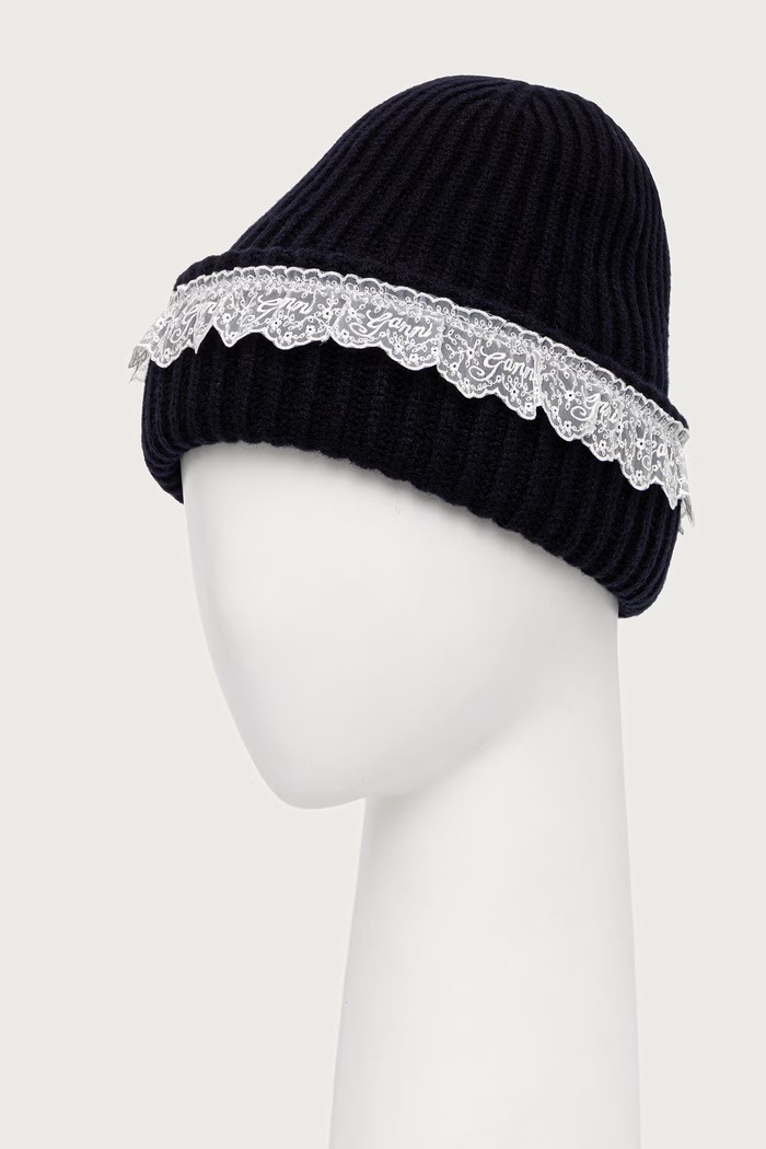 GANNI Beanie czapka beanie wełniana damska B3020240 granatowy AW26
