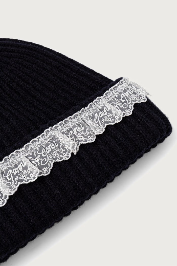Akcesoria GANNI Beanie czapka beanie wełniana damska B3020240 granatowy