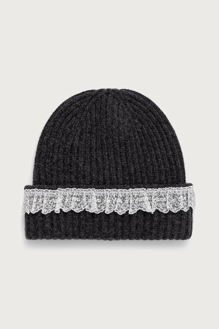 GANNI Beanie czapka beanie wełniana damska szary B3020240