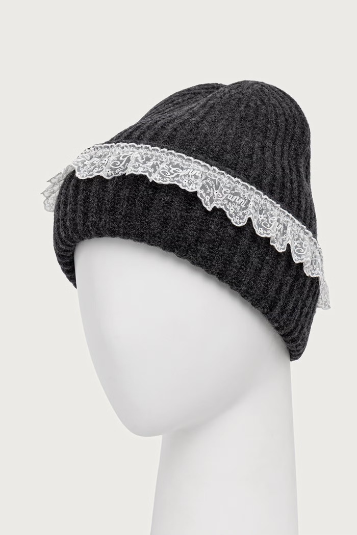 GANNI Beanie czapka beanie wełniana damska B3020240 szary AW26
