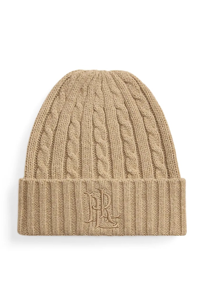 Lauren Ralph Lauren Czapka beanie damska z wełną beżowy 454P23505
