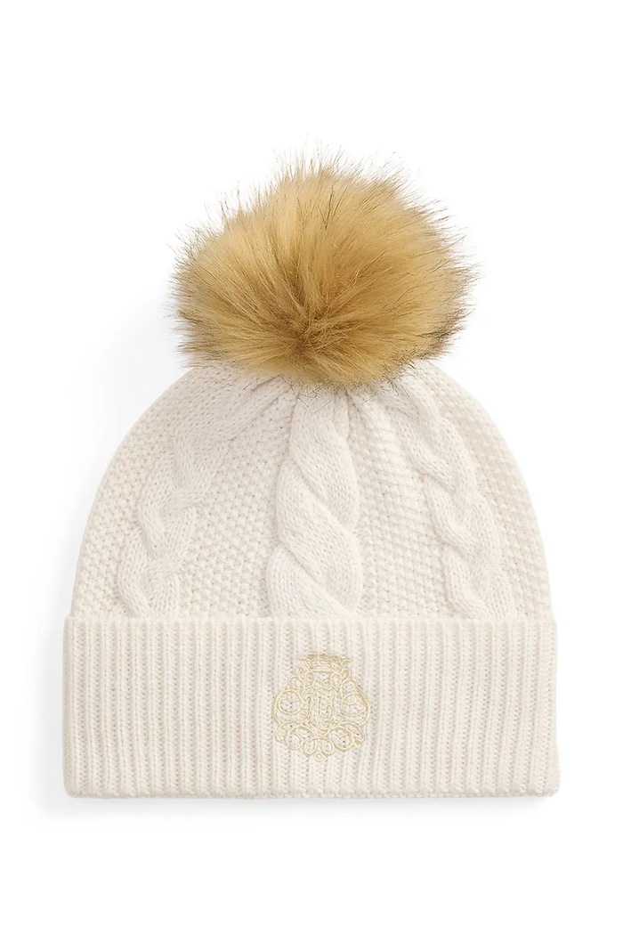 Lauren Ralph Lauren Czapka z pomponem damska z wełną beżowy 454P23502
