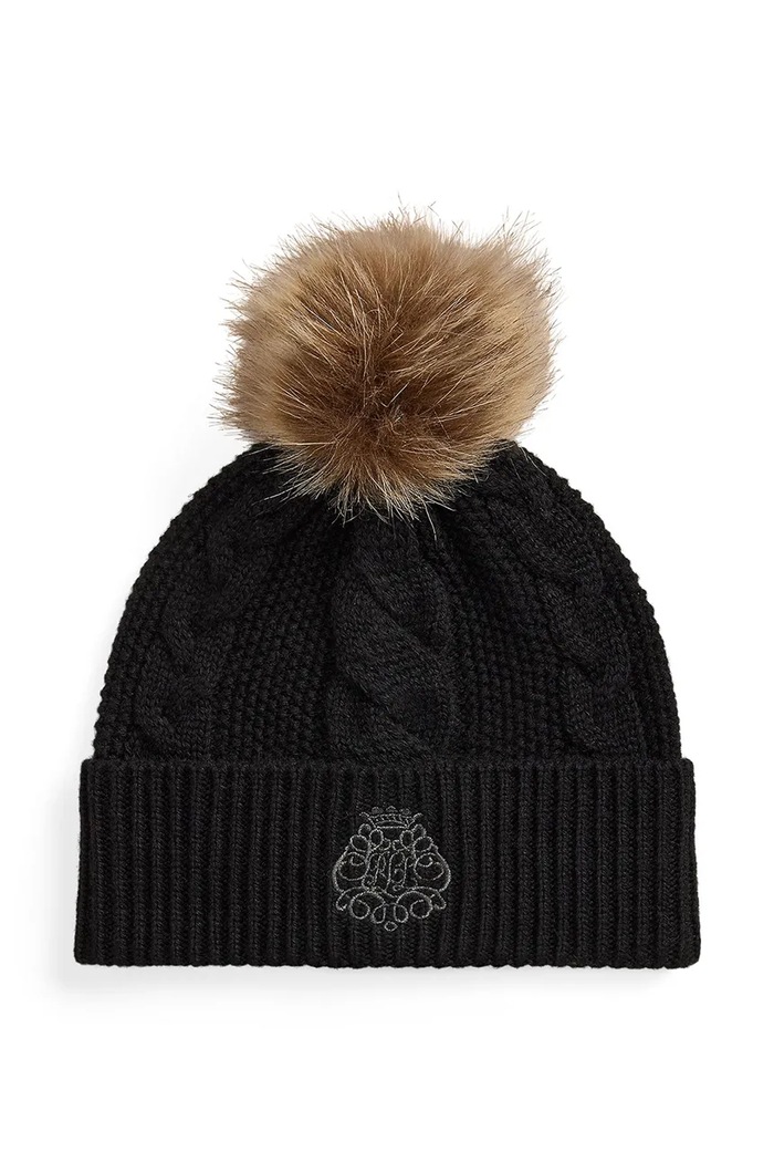 Lauren Ralph Lauren Czapka z pomponem damska z wełną czarny 454P23502