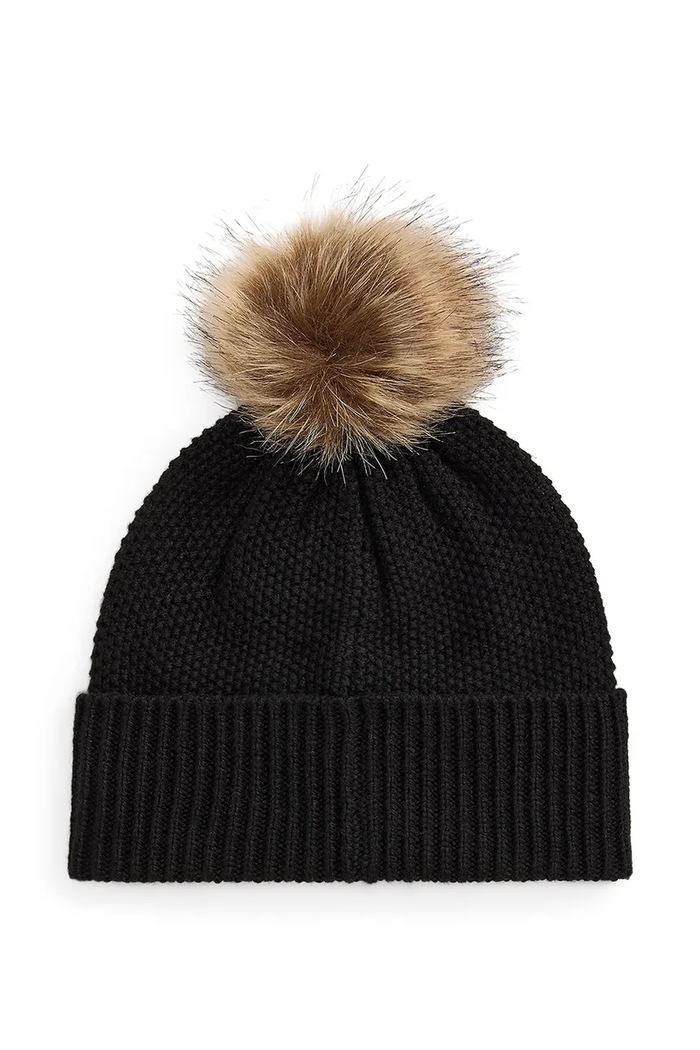Lauren Ralph Lauren Czapka z pomponem damska z wełną 454P23502 czarny AW26