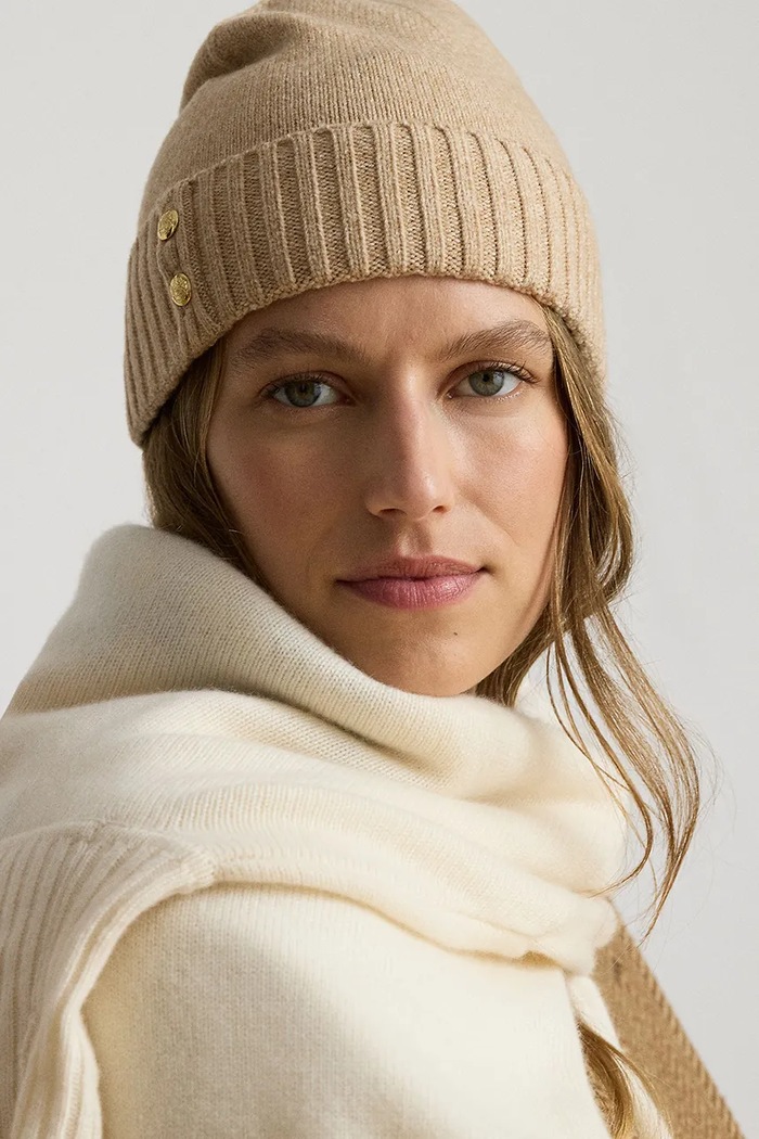 Akcesoria Lauren Ralph Lauren Czapka damska z dodatkiem wełny 454P04510 beżowy