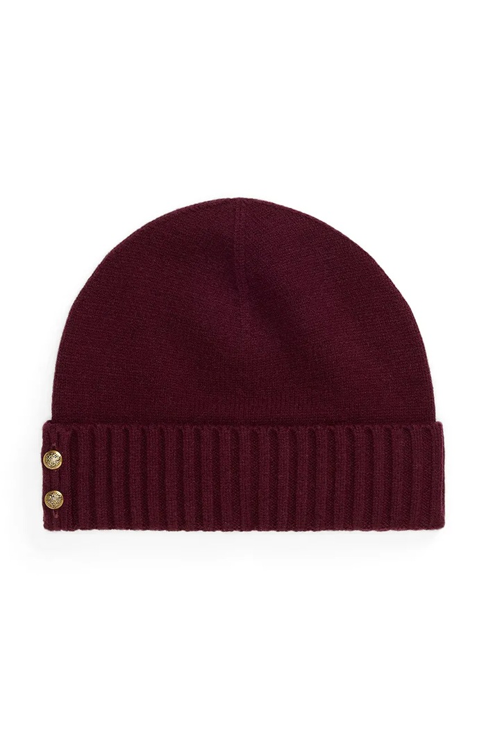 Lauren Ralph Lauren Czapka damska z dodatkiem wełny bordowy 454P04510