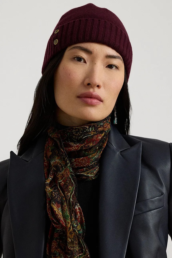 Doplňky Lauren Ralph Lauren Čepice dámská s příměsí vlny 454P04510 burgundské