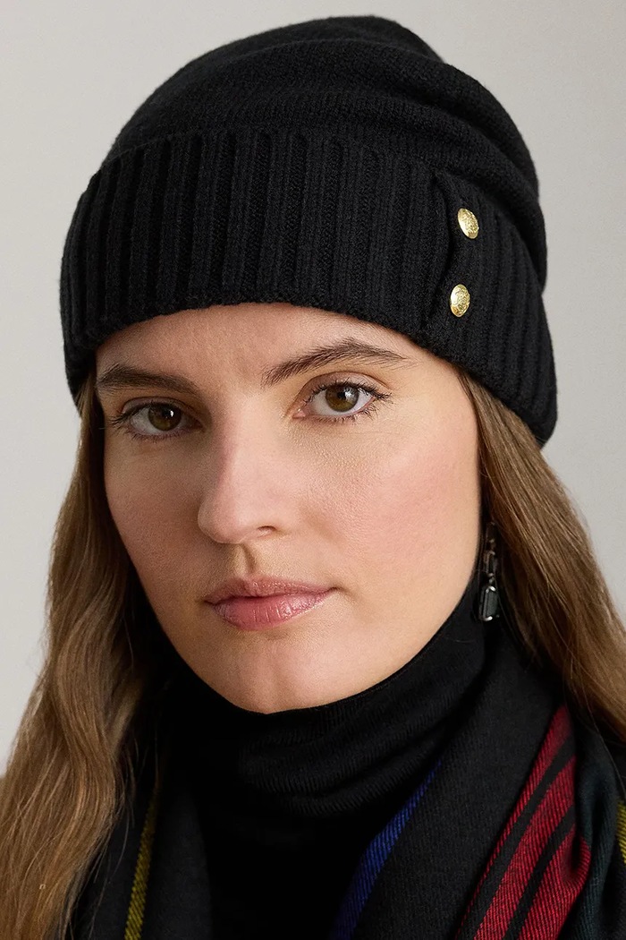 Lauren Ralph Lauren Czapka damska z dodatkiem wełny 454P04510 czarny AW26