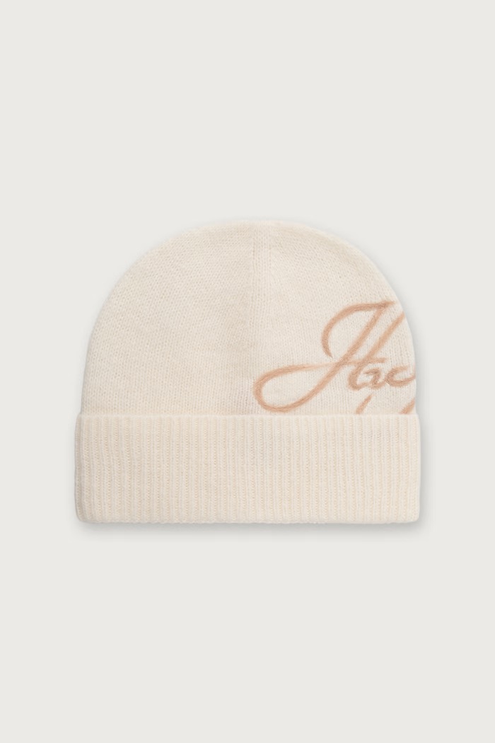 HUGO Czapka beanie damska z wełną Sesperry_Hat beżowy 50569947