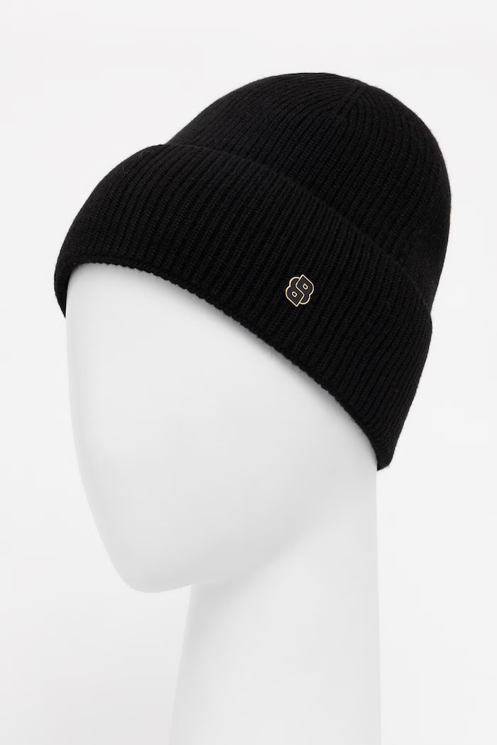 BOSS Beanie kapa za muškarce s dodatkom kašmira Laurie_hat 50569793 crna AW26