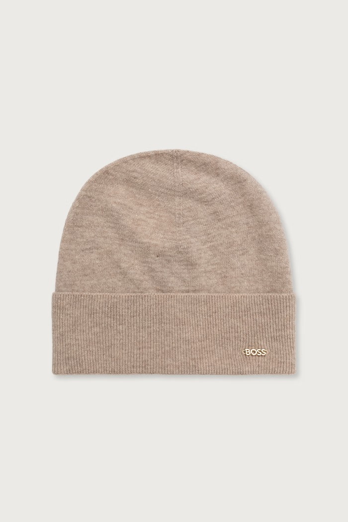 BOSS Czapka beanie damska wełniana Laris_hat beżowy 50569784