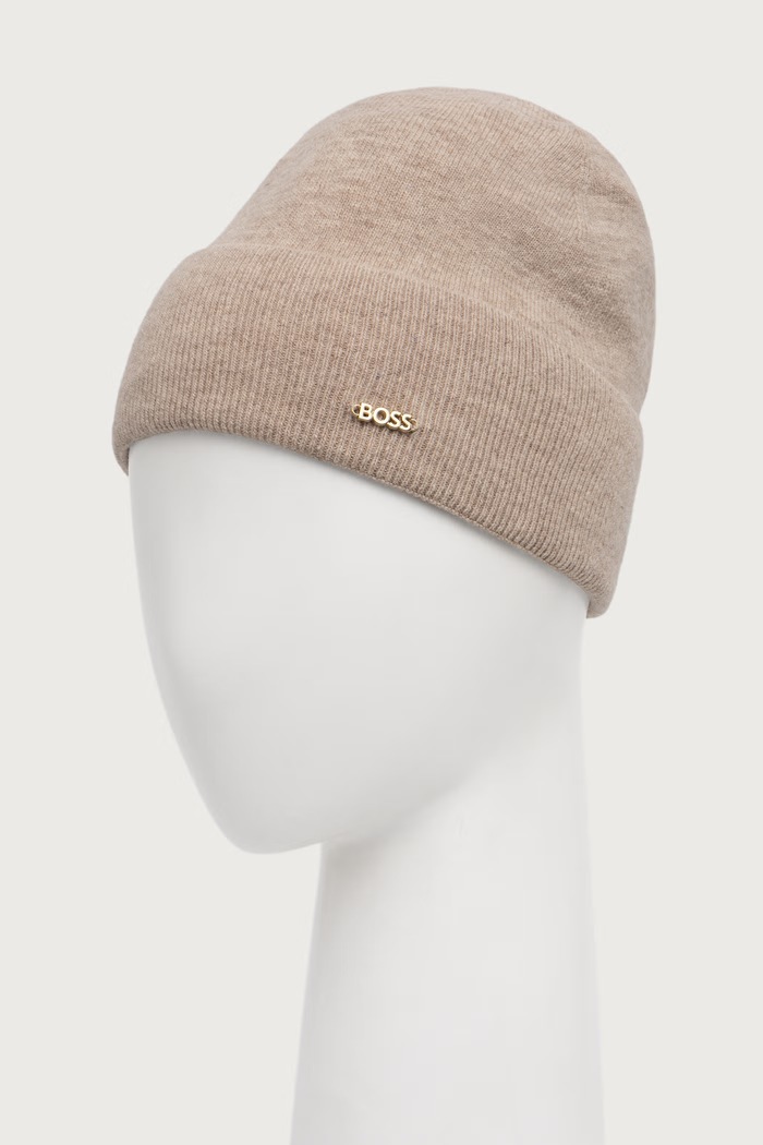 BOSS Czapka beanie damska wełniana Laris_hat 50569784 beżowy AW26
