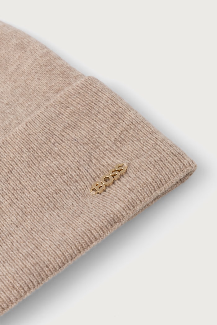 Akcesoria BOSS Czapka beanie damska wełniana Laris_hat 50569784 beżowy