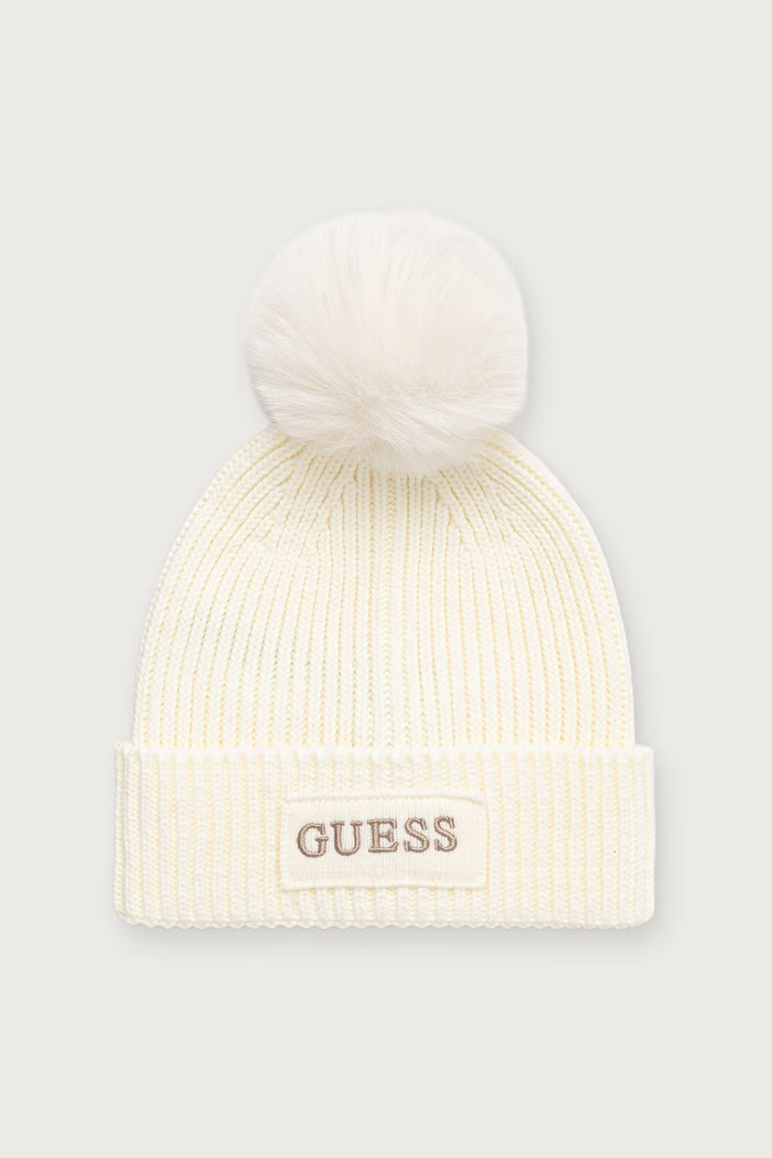 Guess Czapka z pomponem damska AMORETTE biały AW5650.WOL01