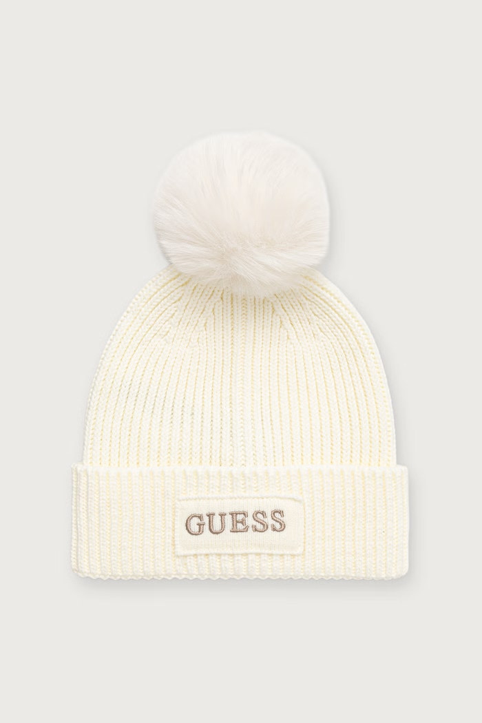Guess Czapka z pomponem damska AMORETTE biały AW5650.WOL01
