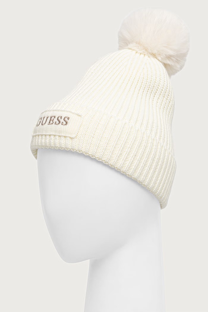 Guess Czapka z pomponem damska AMORETTE AW5650.WOL01 biały AW26