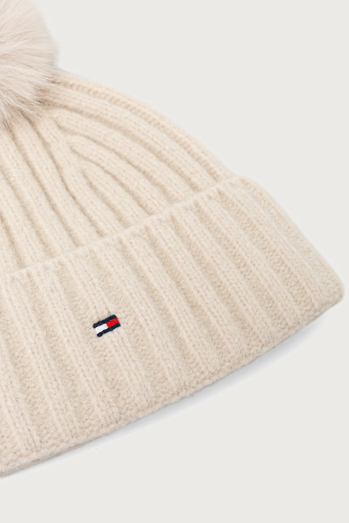Tommy Hilfiger Шапка с помпон дамска с вълна AW0AW19330 бежов AW26