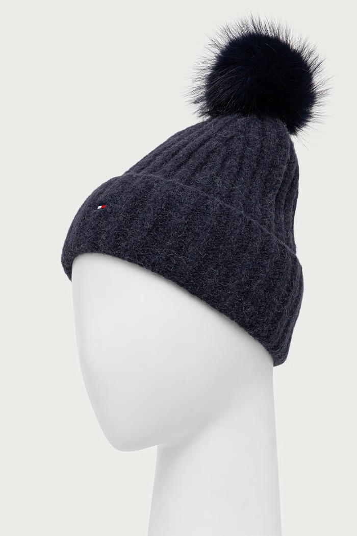 Tommy Hilfiger Czapka z pomponem damska z dodatkiem wełny AW0AW19330 granatowy AW26