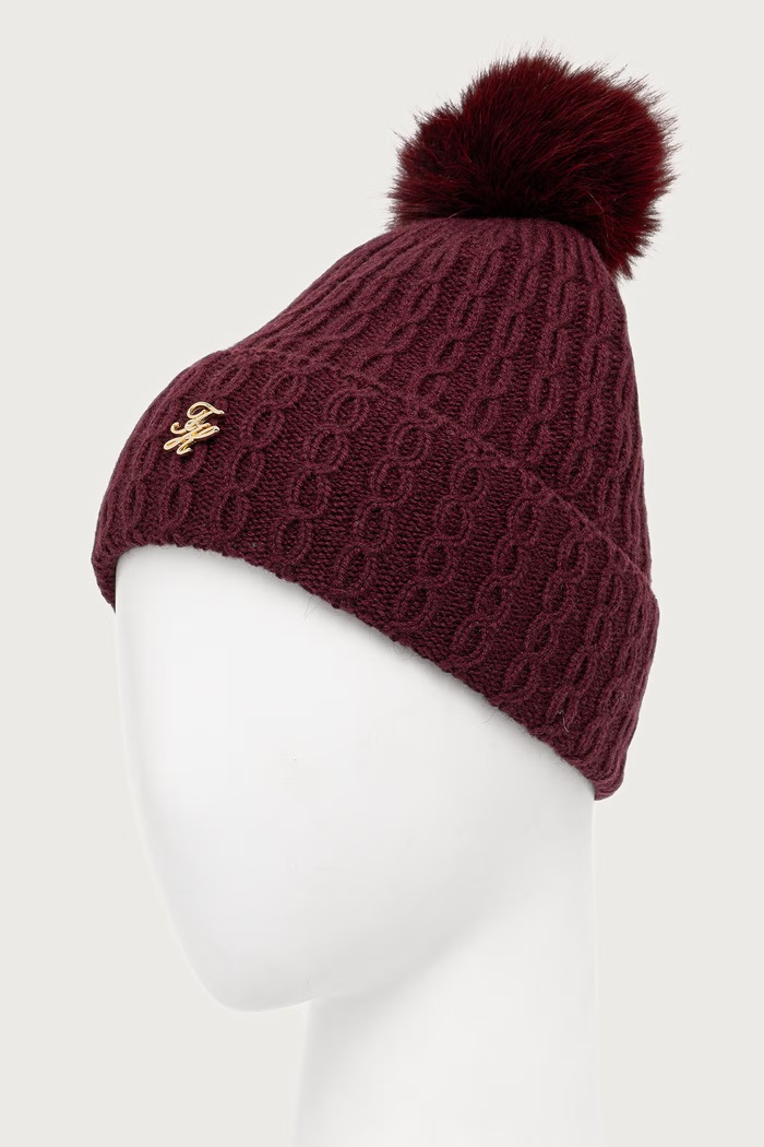 Dodaci Tommy Hilfiger Kapa s pomponom za žene s dodatkom kašmira AW0AW19112 bordo