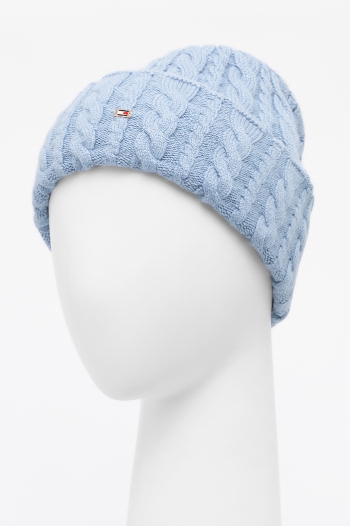 Tommy Hilfiger Čiapka beanie dámska s vlnou AW0AW19111 modrá AW26