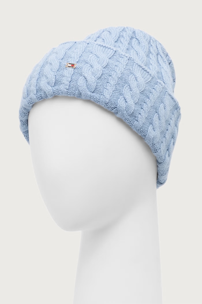 Tommy Hilfiger Czapka beanie damska z wełną AW0AW19111 niebieski AW26