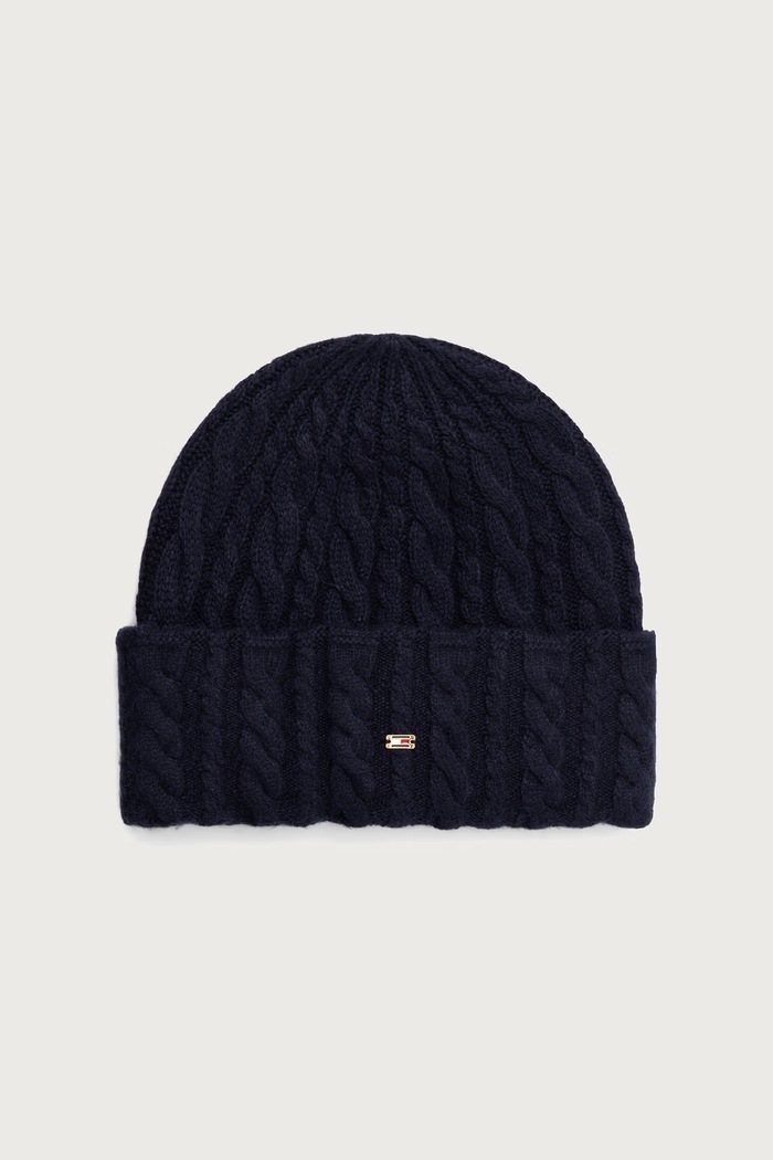Tommy Hilfiger Czapka beanie damska z wełną granatowy AW0AW19111