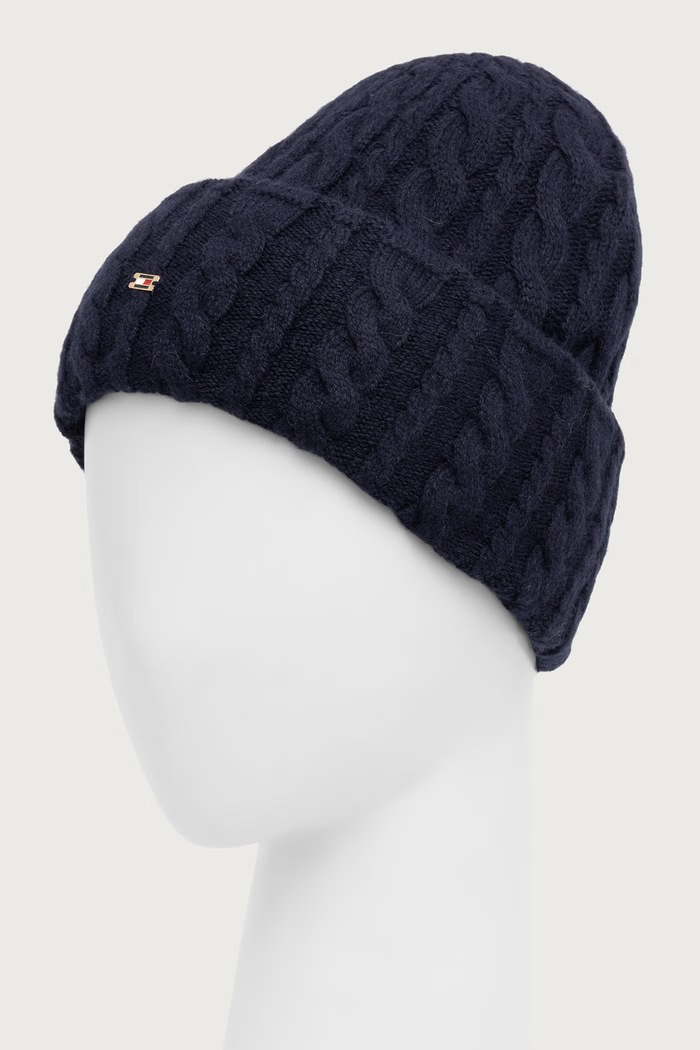 Tommy Hilfiger Czapka beanie damska z wełną AW0AW19111 granatowy AW26