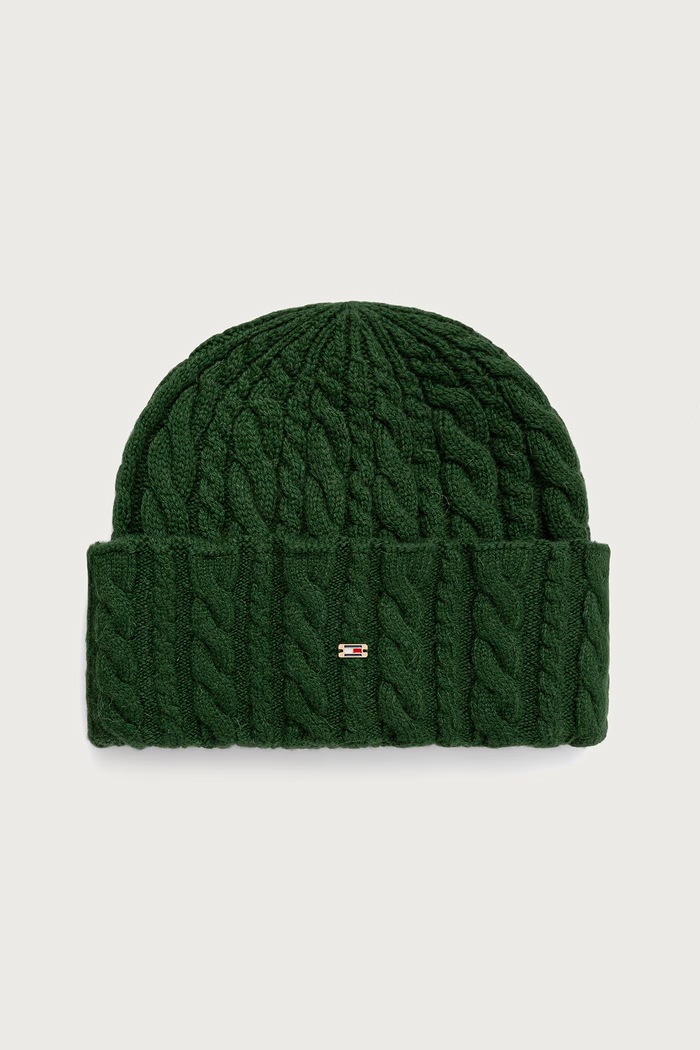Tommy Hilfiger Beanie kapa ženska z volno zelena AW0AW19111
