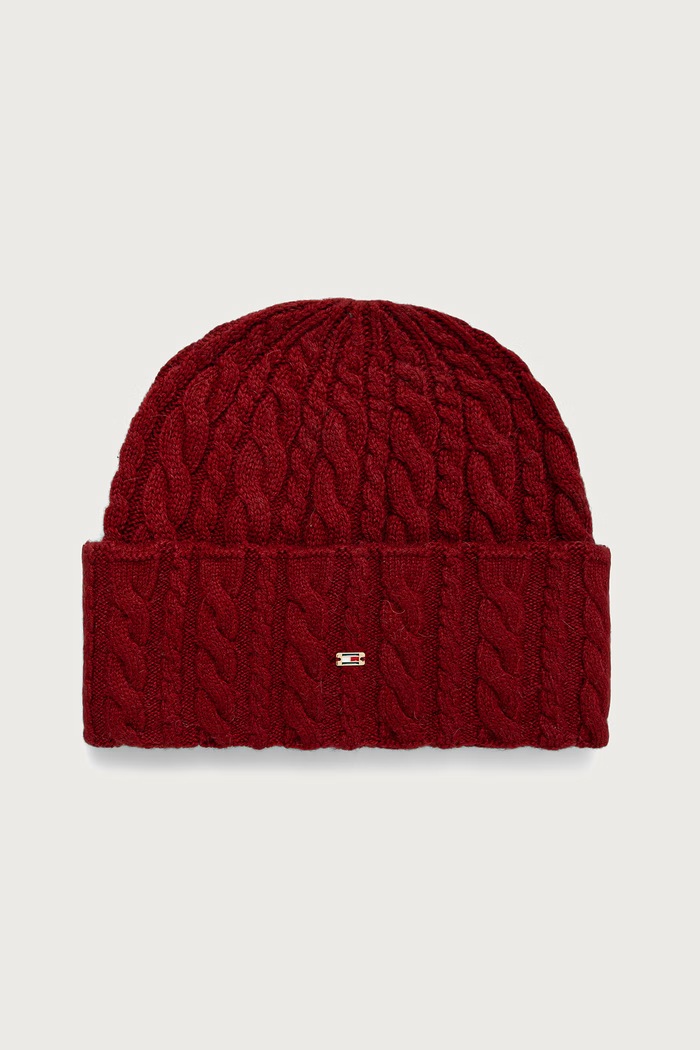 Tommy Hilfiger Beanie kapa ženska z volno bordo AW0AW19111